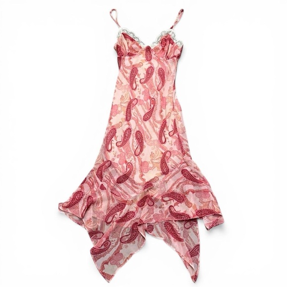 Heart Moon Star Pink Paisley Lace-Trim Asymmetrical Slip Dress - Picture 3 of 5